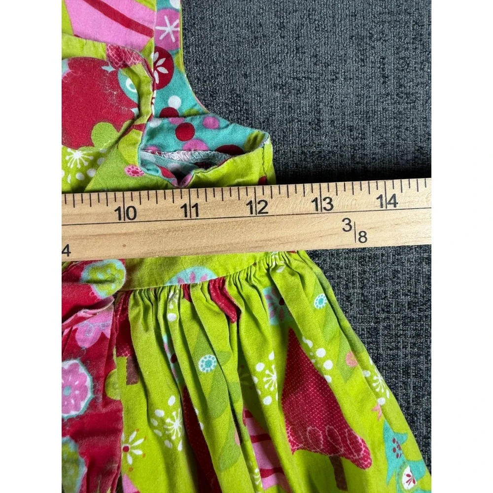 Jelly the Pug Oh Christmas Tree Puffy Dress Girls 6 Lime Green Holiday Cotton